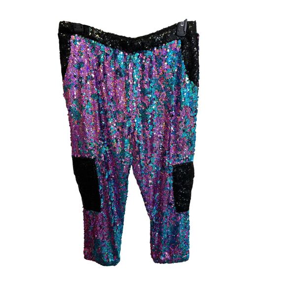 Jaded London Revolve Sequin Jogger Style Colorful Bright Elastic Waist Pants M - Picture 1 of 10